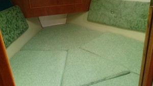 The completed V-berth cushions.