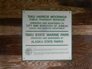 This sign explains that these floats are for sport fishing and recreational users. Commercial boats should us the other two floats in the harbor.