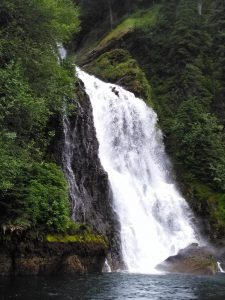 The water fall. You can motor within 50 feet of the bottom