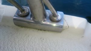 Hmm, is this just a gel coat crack or is there really a standing rigging issue?